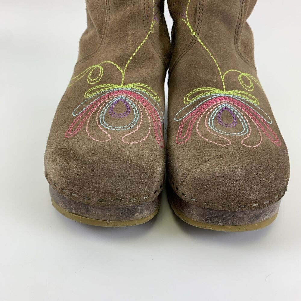 BOGO Hanna Andersson Brown Suede Boot Zip Embroidered Wooden Youth 38 5.5 W 7.5 - Picture 4 of 16